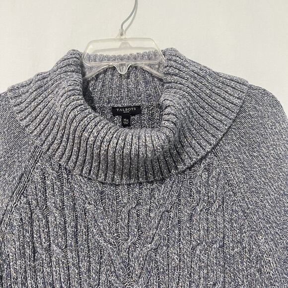 Talbots Chunky Cable Knit Sweater Womens Size XLp Petite Gray Cotton Fisherman - Picture 2 of 12